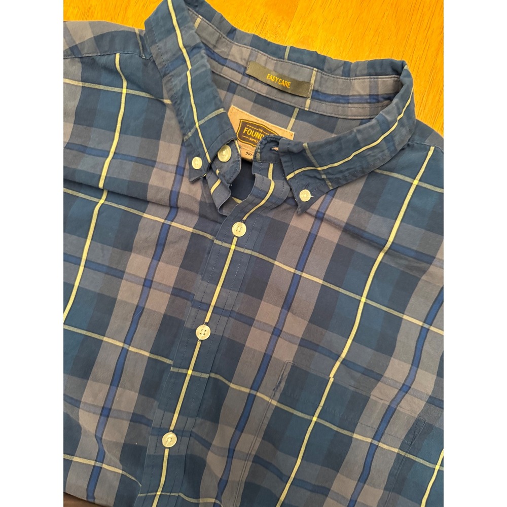 The Foundry Supply Co Mens 2XLT Blue Plaid Easy Care Button Down Shirt LS